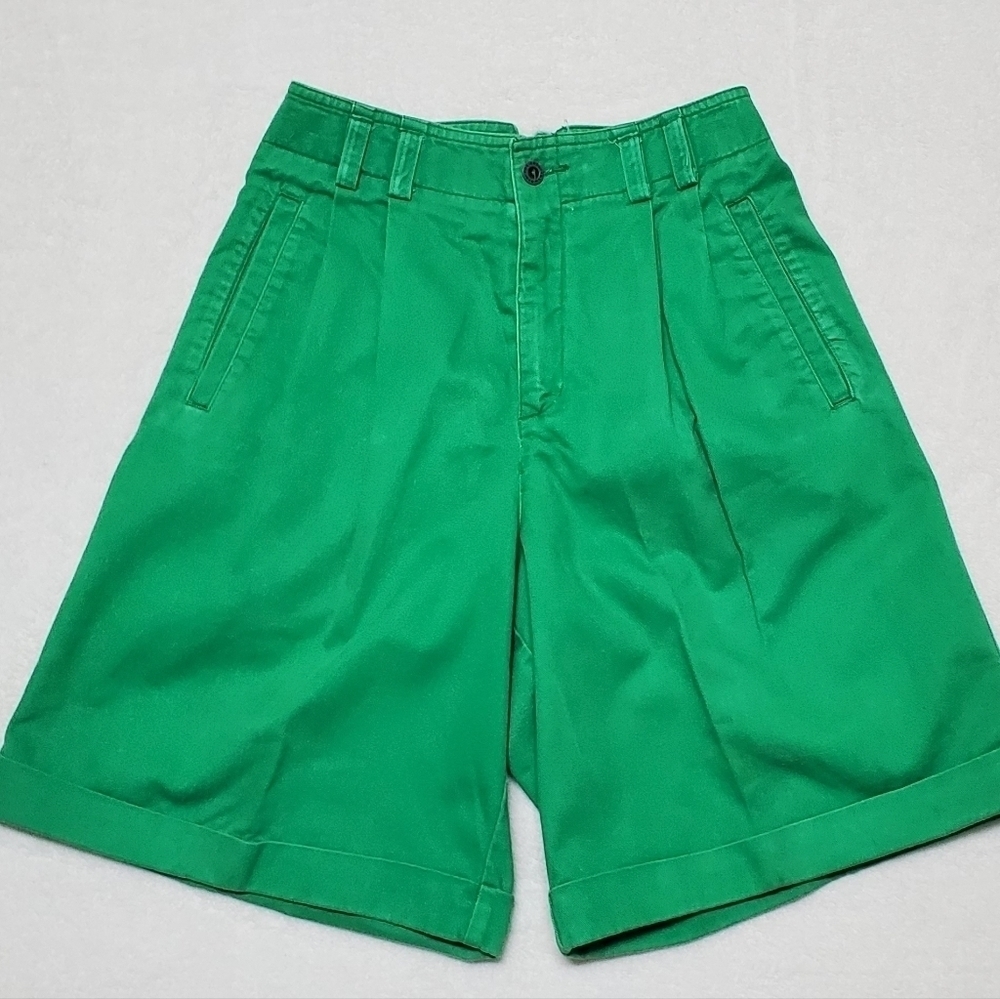 VINTAGE LizSport Green Extra High Rise Pleated Waist Wide Leg Loose Fit Shorts - Picture 4 of 14